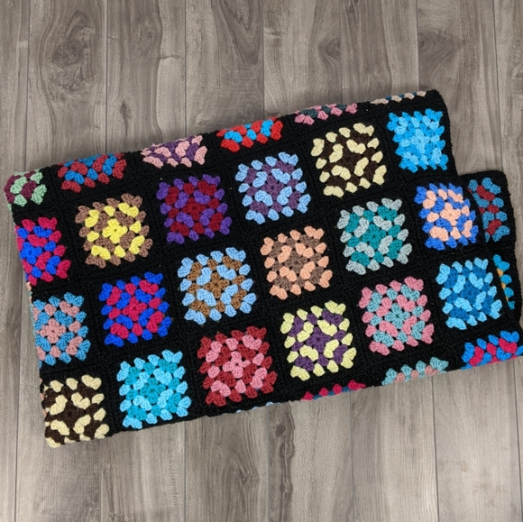 Other - Granny Square Black and Colourful Blanket